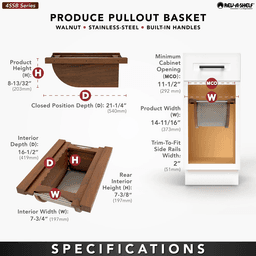 Product Basket Pullout, Walnut with Stainless Steel Accents - Specifications