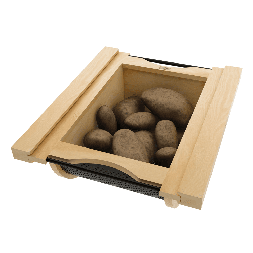 Product Basket Pullout, Maple with Matte Black Accents - With Produce
