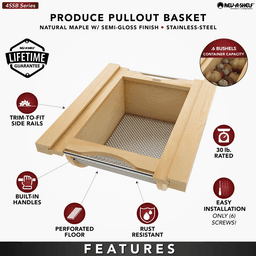 Product Basket Pullout, Maple with Stainless Steel Accents - Features
