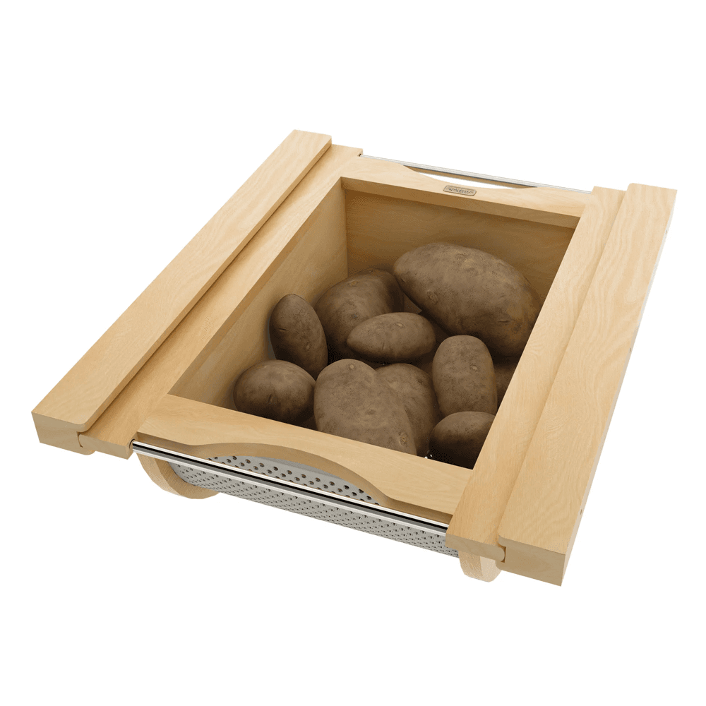 Product Basket Pullout, Maple with Stainless Steel Accents - With Produce
