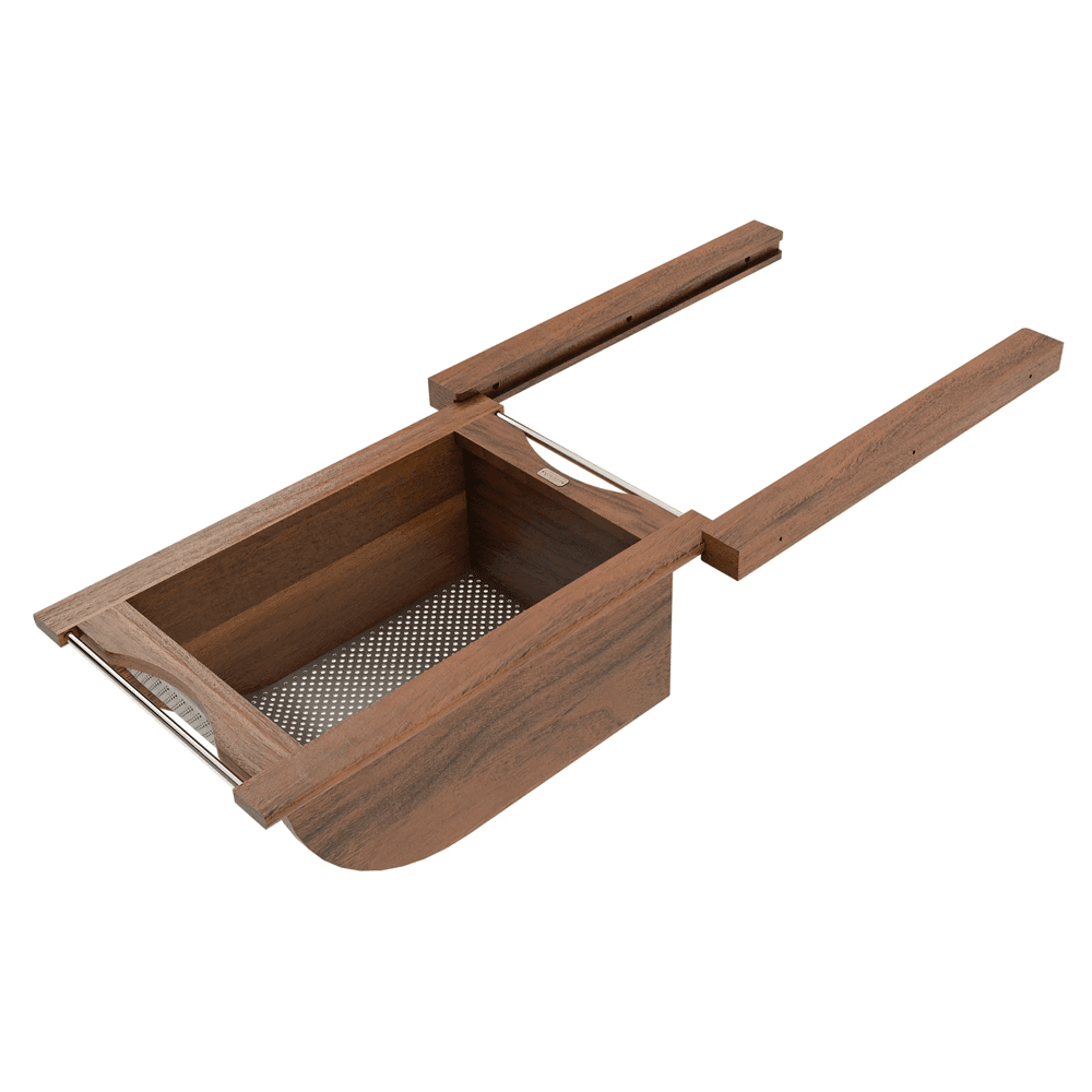 Product Basket Pullout, Walnut with Stainless Steel Accents - Extended