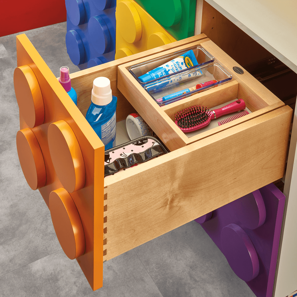 16-1/2" Vanity Half Tiered Drawer with BLUMOTION Soft-Closing for Frameless Cabinets, Maple - Alt Image 1