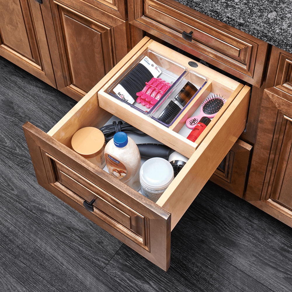 16-1/2" Vanity Half Tiered Drawer with BLUMOTION Soft-Closing for Frameless Cabinets, Maple - Alt Image 3