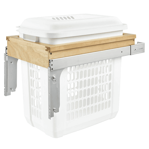 15" Wide Pull-Out Wood Hamper in White Finish by Rev-A-Shelf