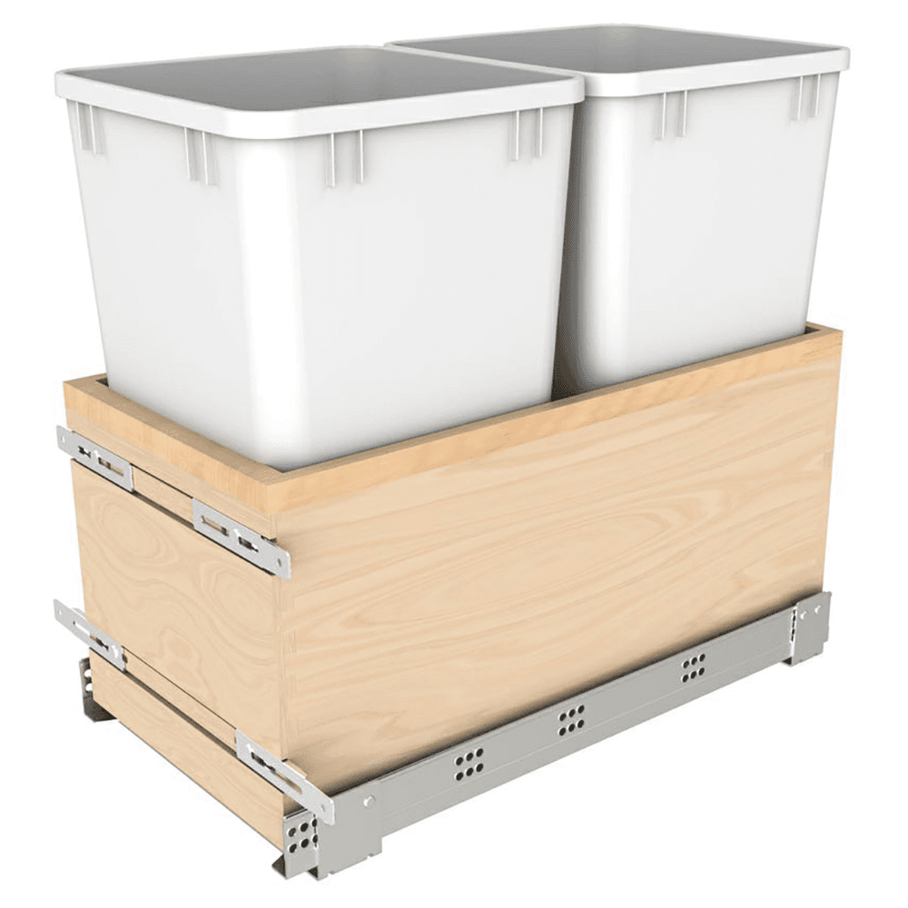 Double 27 QT Bottom Mount Waste Container Pull-Out with Undermount Soft-Close Slides, White Main - Image