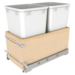 Double 27 QT Bottom Mount Waste Container Pull-Out with Undermount Soft-Close Slides, White Main - Image