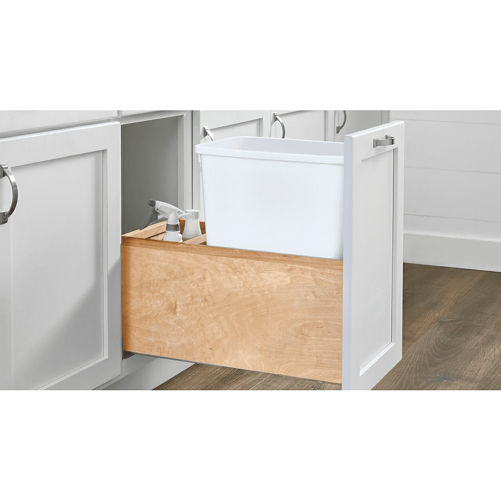 Single 35 QT Bottom-Mount Waste Container Pull-out with Soft-Closing for 15" Opening Width, White - Alt Image 1