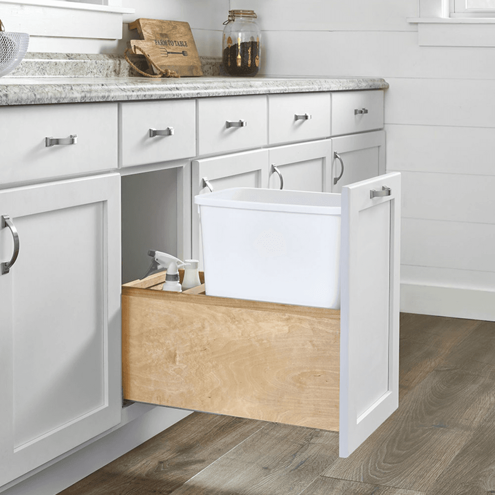 Single 35 QT Bottom-Mount Waste Container Pull-out with Soft-Closing for 15" Opening Width, White - Alt Image 2