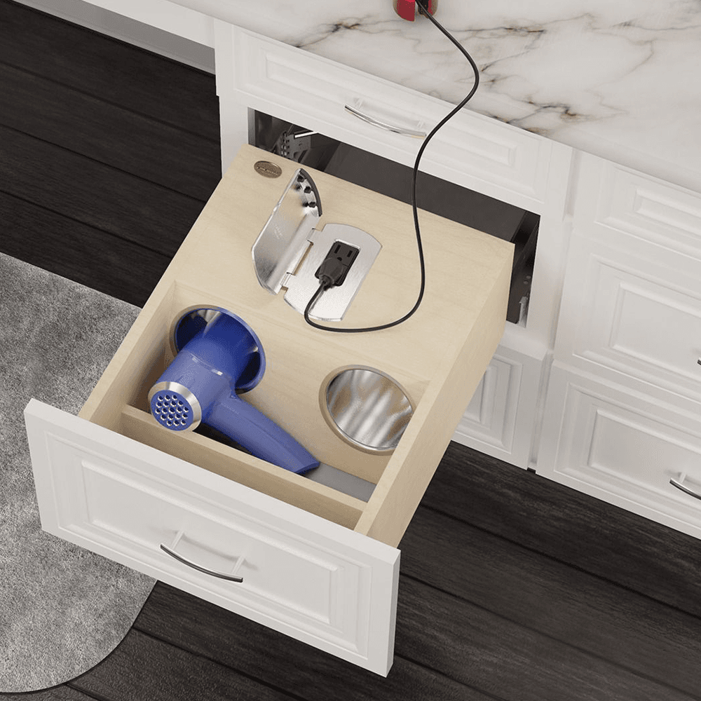 16-1/2" Vanity Outlet Drawer with BLUMOTION Soft-Close for 18" Cabinet opening, Glossy - Alt Image 1