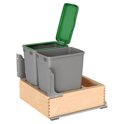 Double 32 QT Bottom Mount Waste Container Pullout with Rev-A-Motion for 20-31/32" Cabinet Opening, Clear Polyurethane Alt 11 - Image