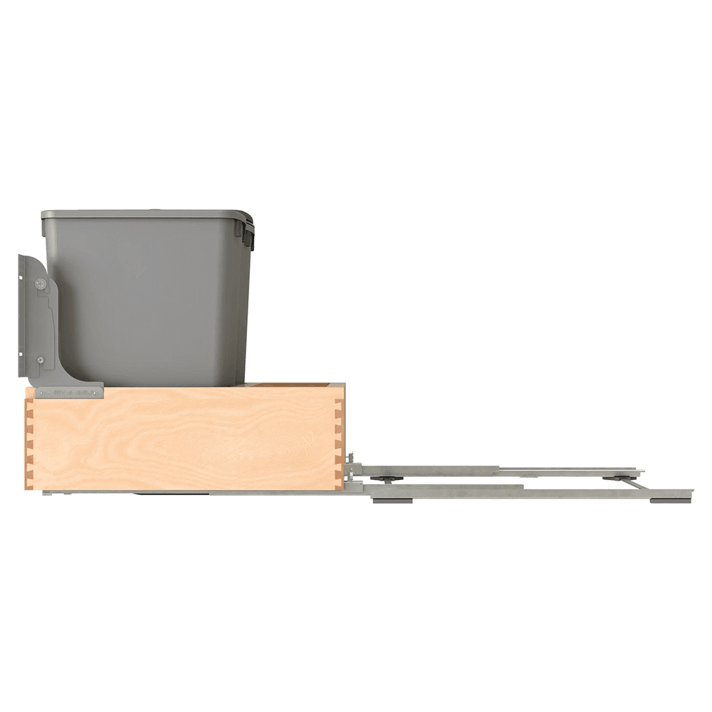 Double 32 QT Bottom Mount Waste Container Pullout with Rev-A-Motion for 20-31/32" Cabinet Opening, Clear Polyurethane Alt 12 - Image