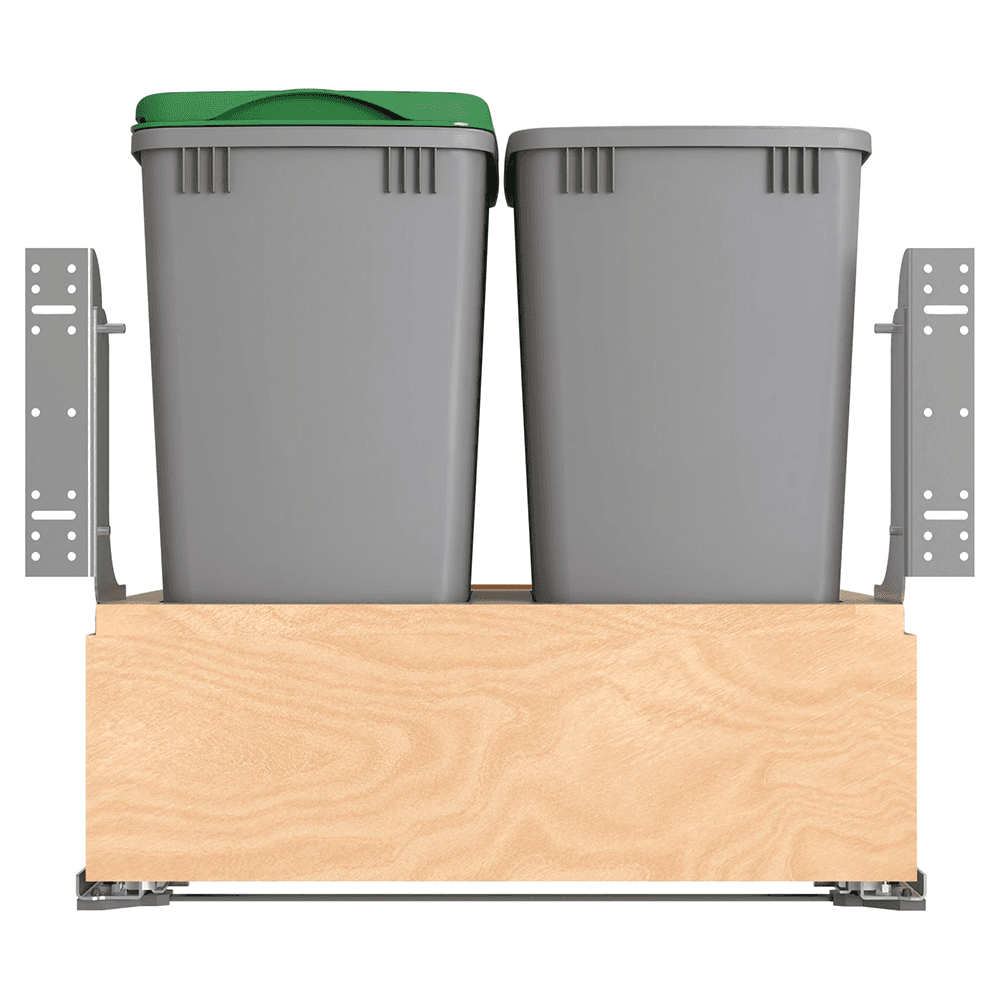 Double 32 QT Bottom Mount Waste Container Pullout with Rev-A-Motion for 20-31/32" Cabinet Opening, Clear Polyurethane Alt 5 - Image