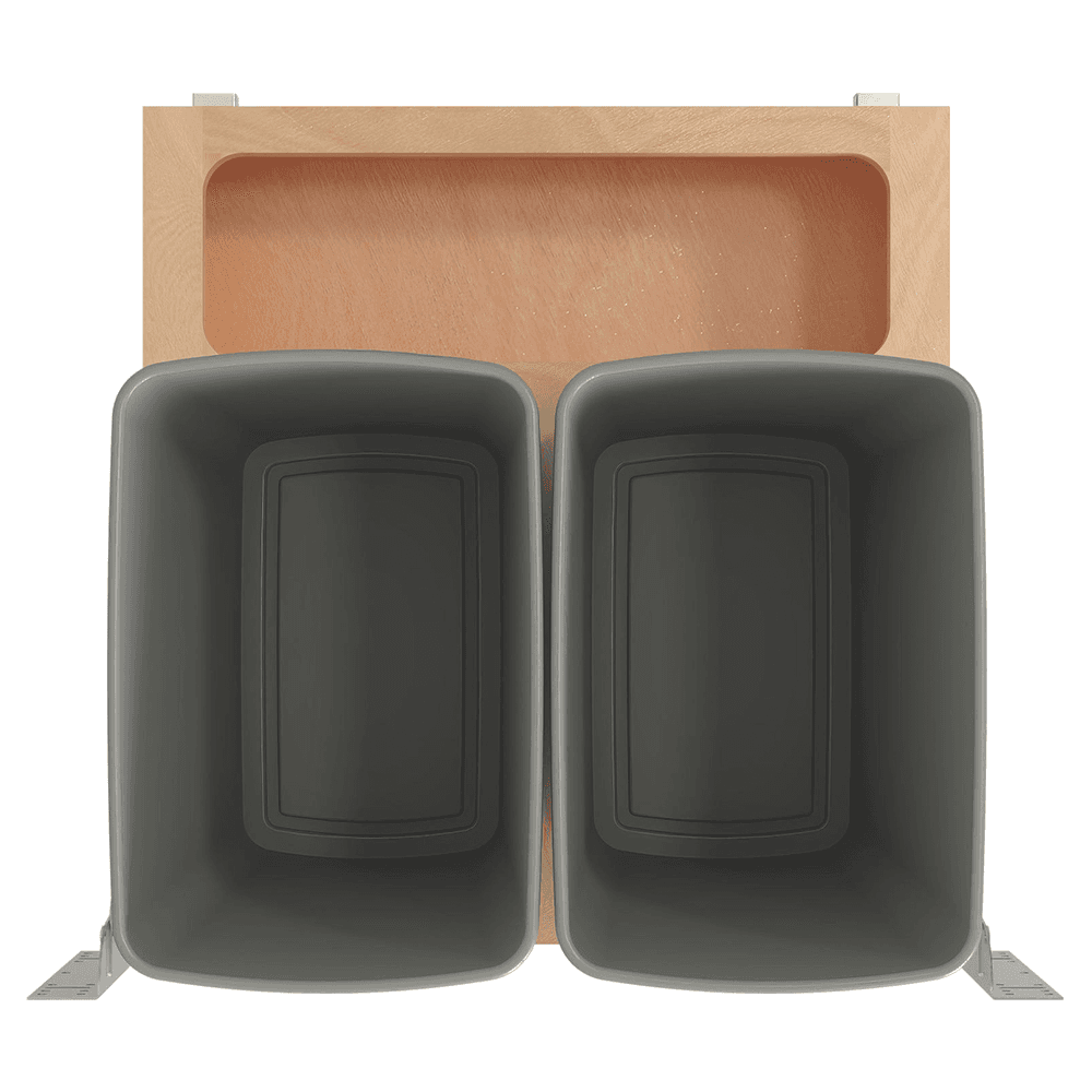 Double 32 QT Bottom Mount Waste Container Pullout with Rev-A-Motion for 20-31/32" Cabinet Opening, Clear Polyurethane Alt 6 - Image