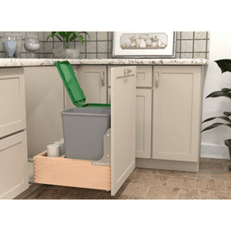 Double 32 QT Bottom Mount Waste Container Pullout with Rev-A-Motion for 20-31/32" Cabinet Opening, Clear Polyurethane Alt 8 - Image