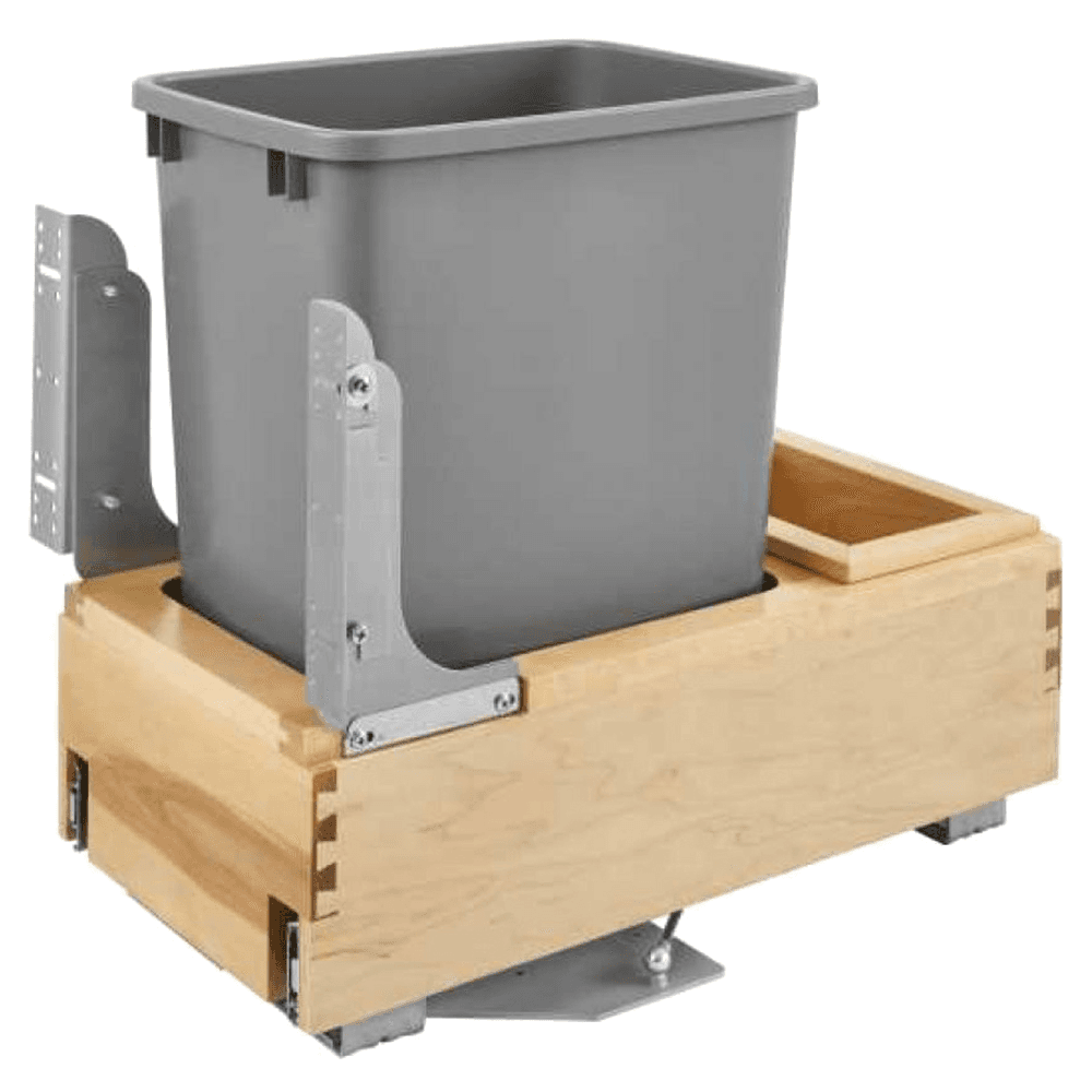 Single 35 QT Bottom-Mount Wood Waste Container Pullout, Rev-A-Motion Soft-Closing, Metallic Silver - Main Image