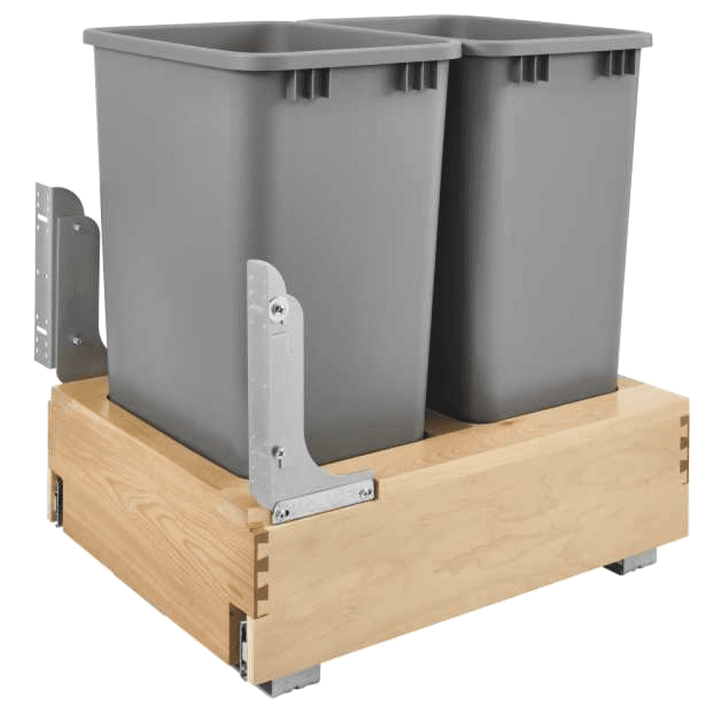 Double 50 QT Bottom-Mount Waste Container Pullout with Rev-A-Motion for 12" Cabinet Opening, Silver - Main Image