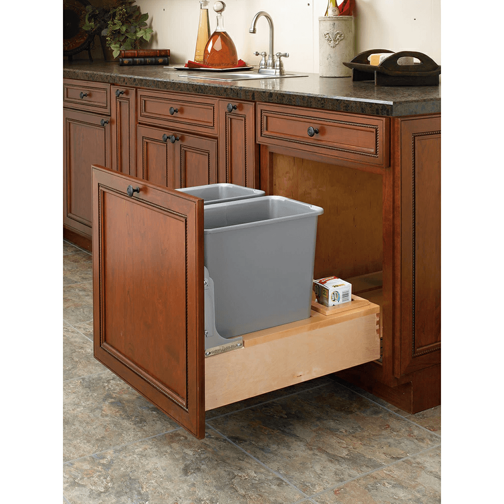 Double 35 QT Bottom-Mount Waste Container Pull-Out with Rev-A-Motion Slides, Silver Alt 1 - Image
