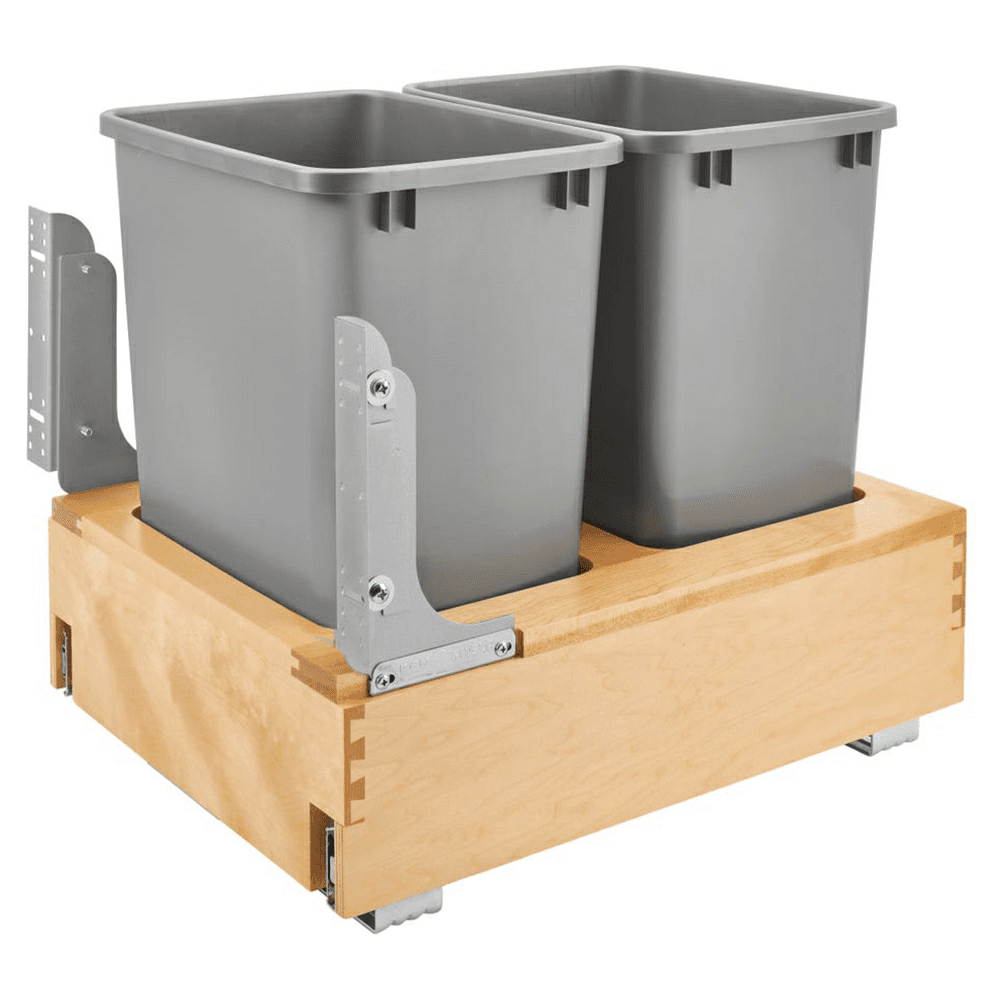 Double 35 QT Bottom-Mount Waste Container Pull-Out with Rev-A-Motion Slides, Silver Main - Image