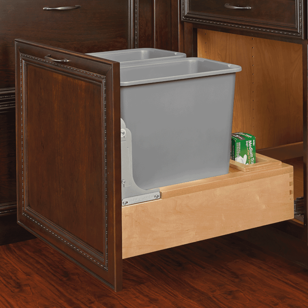 Double 30 QT Bottom-Mount Waste Container Pullout with Rev-A-Motion, Silver - Alt Image 1