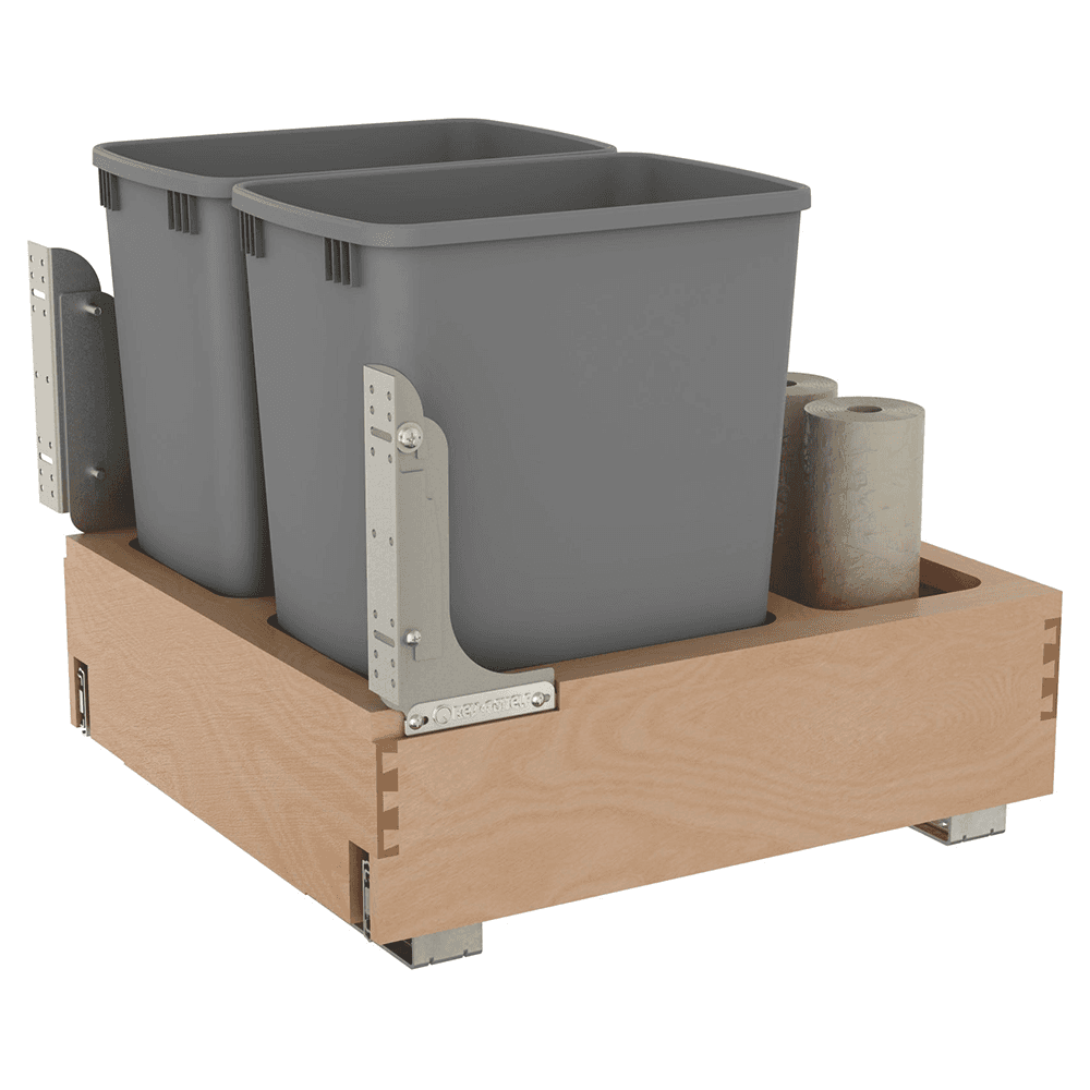 Double 32 QT Bottom Mount Waste Container Pullout with Rev-A-Motion, Soft-Closing, Clear Polyurethane Alt 1 - Image