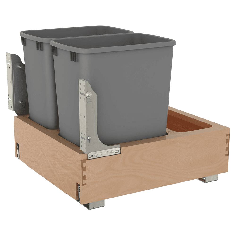 Double 32 QT Bottom Mount Waste Container Pullout with Rev-A-Motion, Soft-Closing, Clear Polyurethane Alt 2 - Image