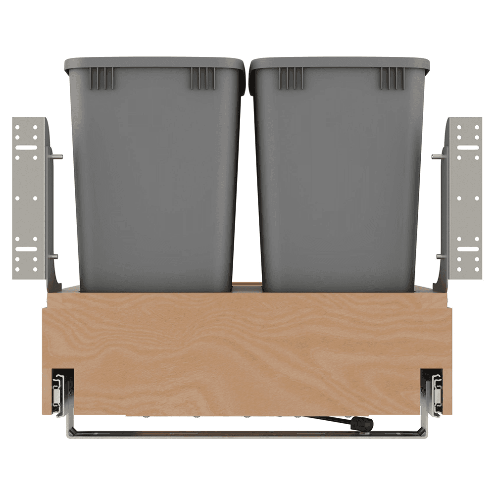 Double 32 QT Bottom Mount Waste Container Pullout with Rev-A-Motion, Soft-Closing, Clear Polyurethane Alt 3 - Image