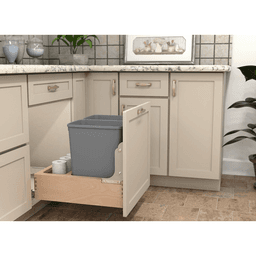 Double 32 QT Bottom Mount Waste Container Pullout with Rev-A-Motion, Soft-Closing, Clear Polyurethane Alt 7 - Image