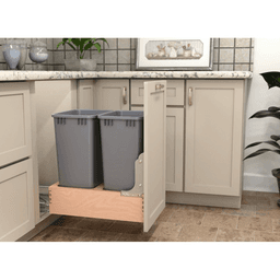 4WCBM Series Double 50 QT Bin Bottom Mount Waste Containers for 18" Cabinet, Silver Alt 1 - Image