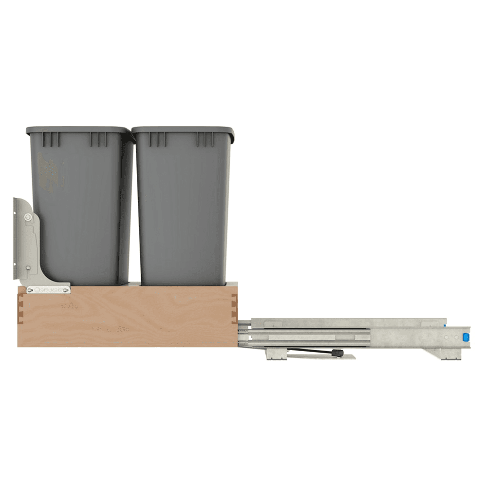 4WCBM Series Double 50 QT Bin Bottom Mount Waste Containers for 18" Cabinet, Silver Alt 3 - Image