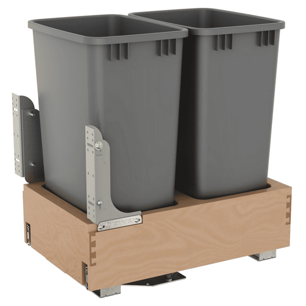 4WCBM Series Double 50 QT Bin Bottom Mount Waste Containers for 18" Cabinet, Silver Main - Image