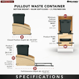 Single 50 Qt. Craftsman Collection Bottom Mount Pullout Waste Container, Black Alt 6 - Image