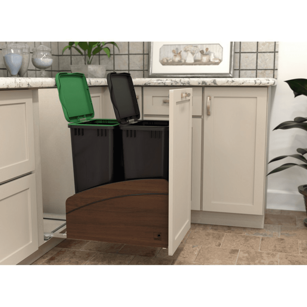 4WCCC Series Double 50 QT Bin Bottom Mount Waste Containers for 18" Cabinet, Black Alt 2 - Image