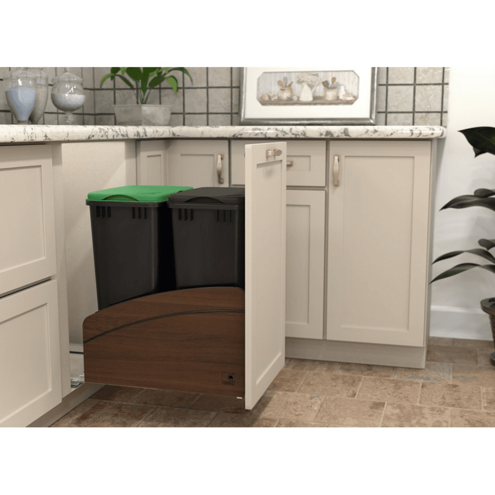 4WCCC Series Double 50 QT Bin Bottom Mount Waste Containers for 18" Cabinet, Black Alt 3 - Image