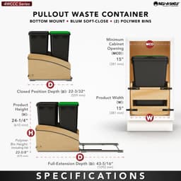 Double 50 Qt. Craftsman Collection Bottom Mount Pullout Waste Container, Black - Specificsations