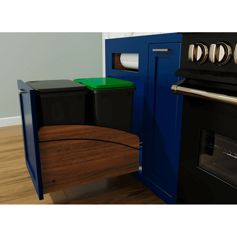 4WCCC Series Double 35 QT Bin Bottom Mount Waste Containers for 18" Cabinet, Black Alt 5 - Image