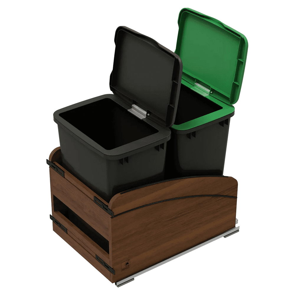 4WCCC Series Double 35 QT Bin Bottom Mount Waste Containers for 18" Cabinet, Black Alt 7 - Image
