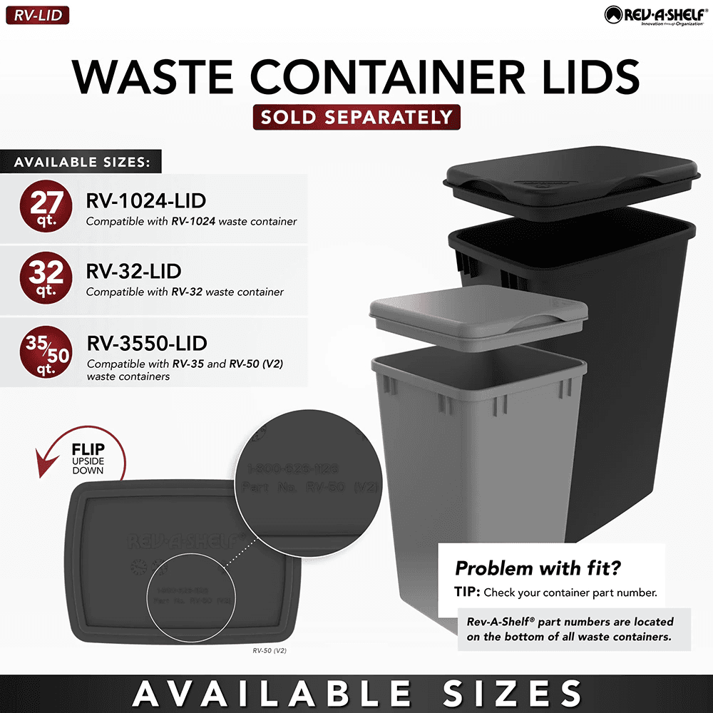4WCCC Series Double 35 QT Bin Bottom Mount Waste Containers for 18" Cabinet, Black Alt 9 - Image