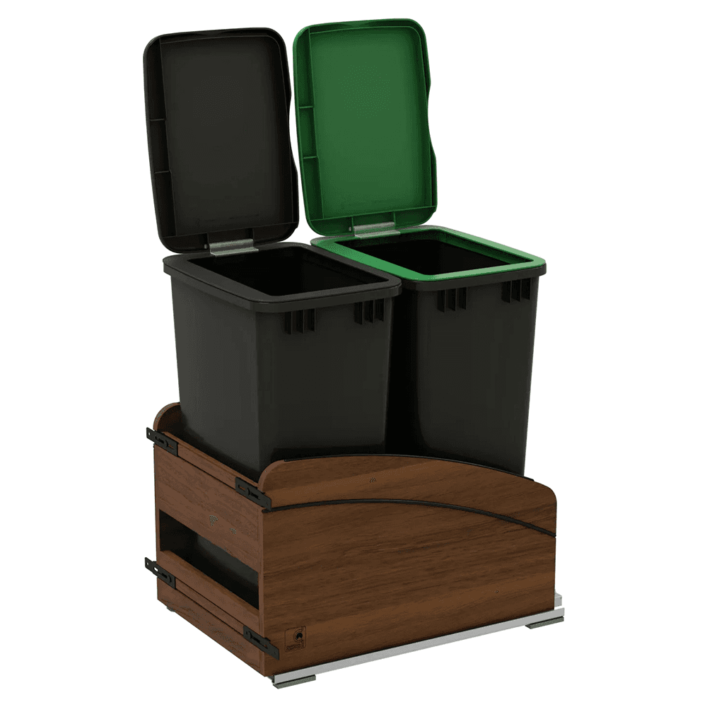 4WCCC Series Double 50 QT Bin Bottom Mount Waste Containers for 18" Cabinet, Black Alt 6 - Image