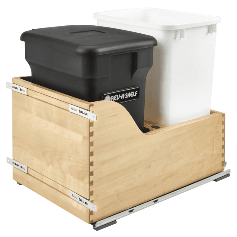 Double 24 QT/35 QT Bottom-Mount Waste Container Pullout with Soft-Closing, Black/White - Main Image