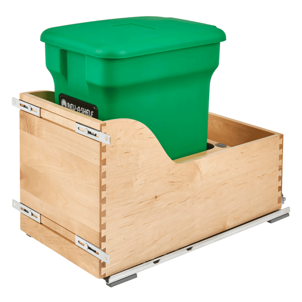 Double 35 QT Bottom-Mount Waste Container Pullout with Soft-Closing, Green/White - Main Image