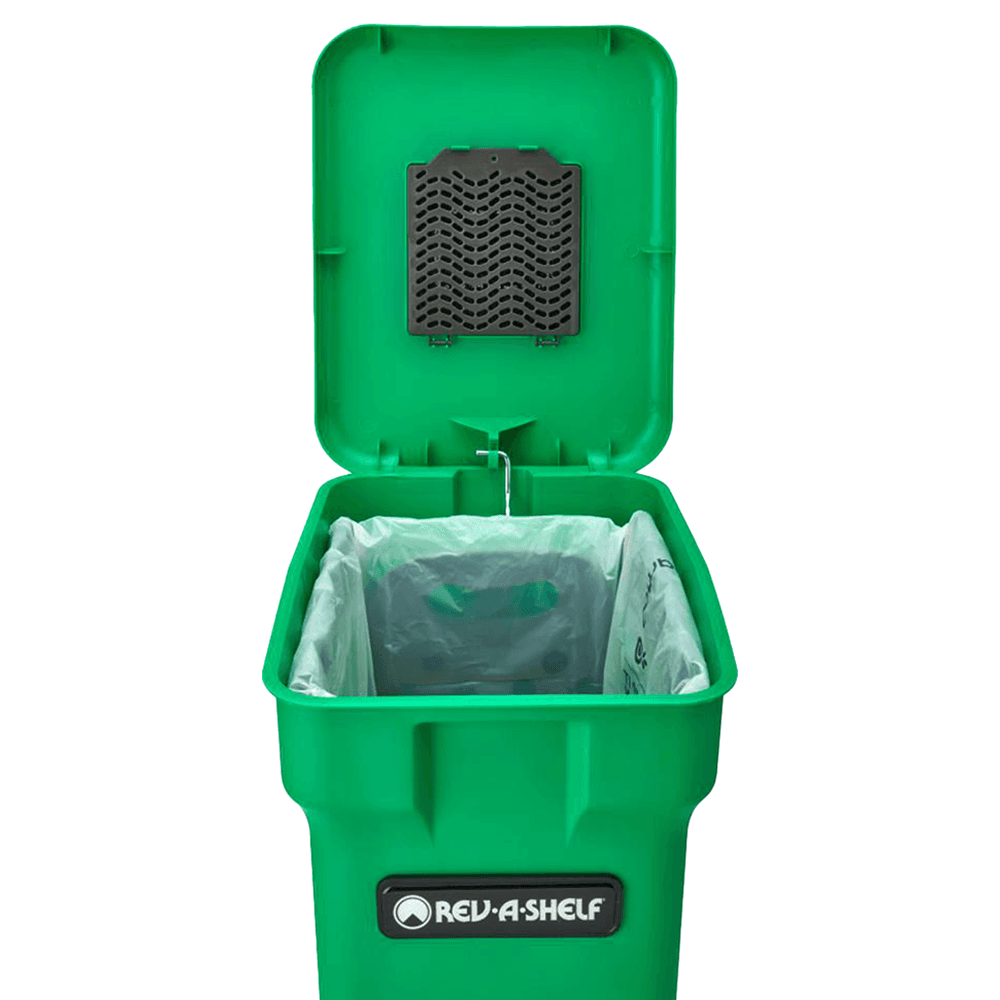 Double 35 QT Bottom-Mount Waste Container Pullout with Soft-Closing, Green/White - Alt Image 1