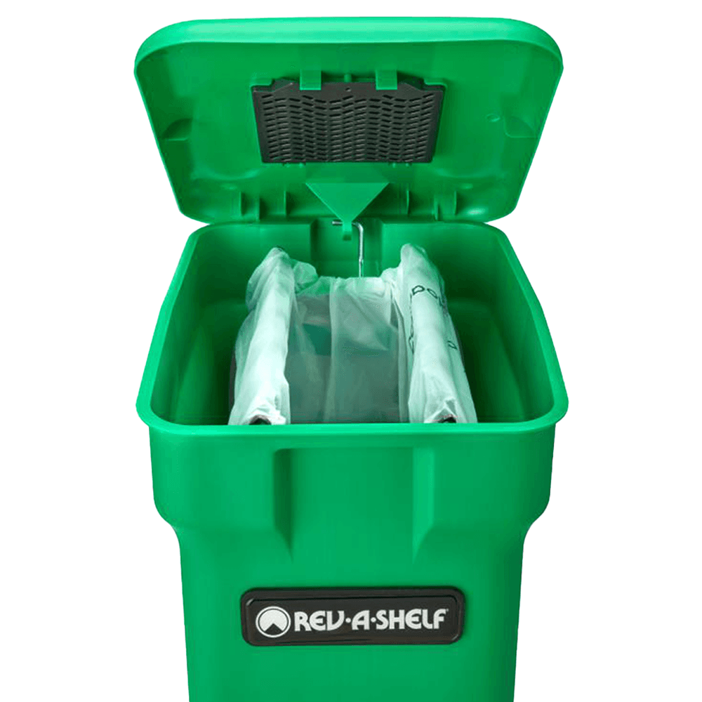 Double 35 QT Bottom-Mount Waste Container Pullout with Soft-Closing, Green/White - Alt Image 2