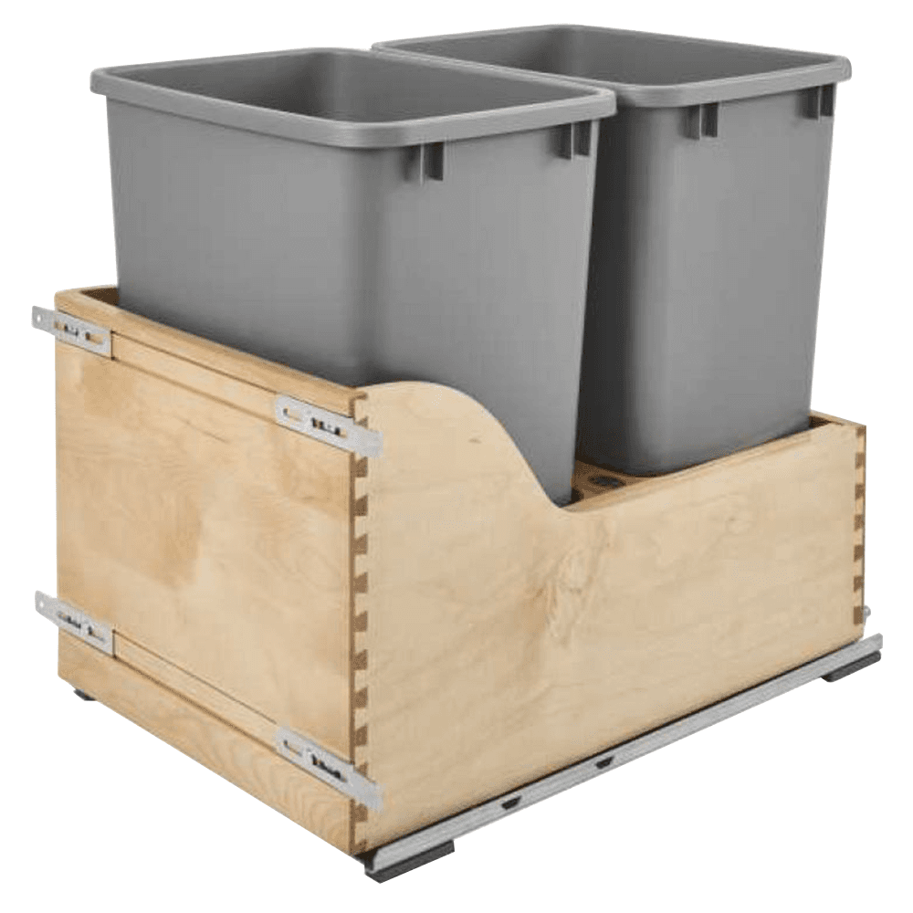 Double 35 QT Door-Mount Waste Container Pullout, TANDEM Soft-Closing for 15" Cabinet Opening, Silver - Main Image