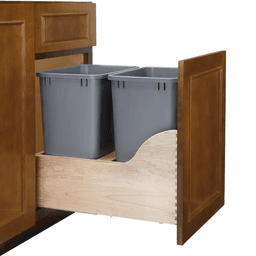 Double 35 QT Door-Mount Waste Container Pullout, TANDEM Soft-Closing for 15" Cabinet Opening, Silver - Alt Image 2