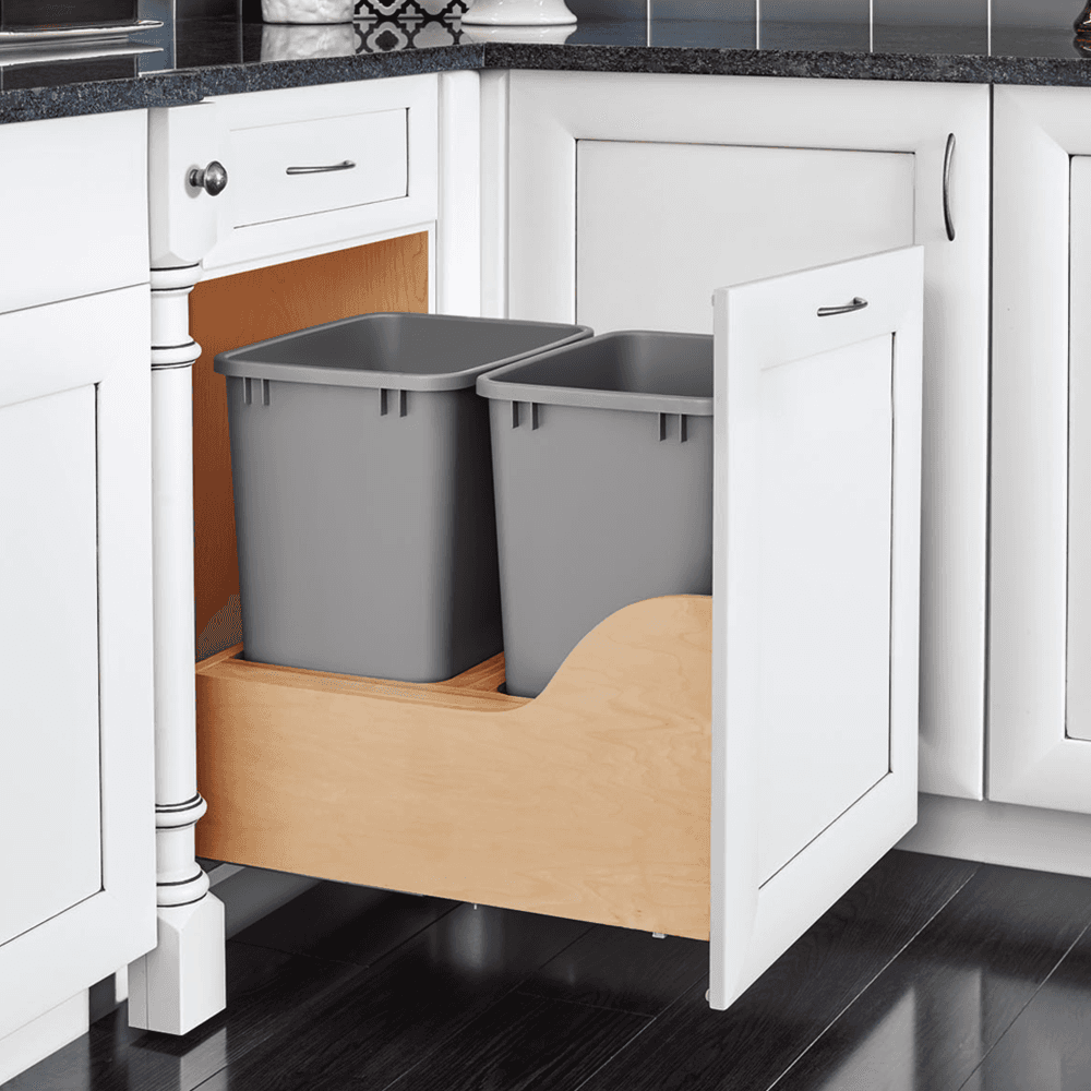 Double 35 QT Door-Mount Waste Container Pullout, TANDEM Soft-Closing for 21" Base Cabinet, Silver - Alt Image 2