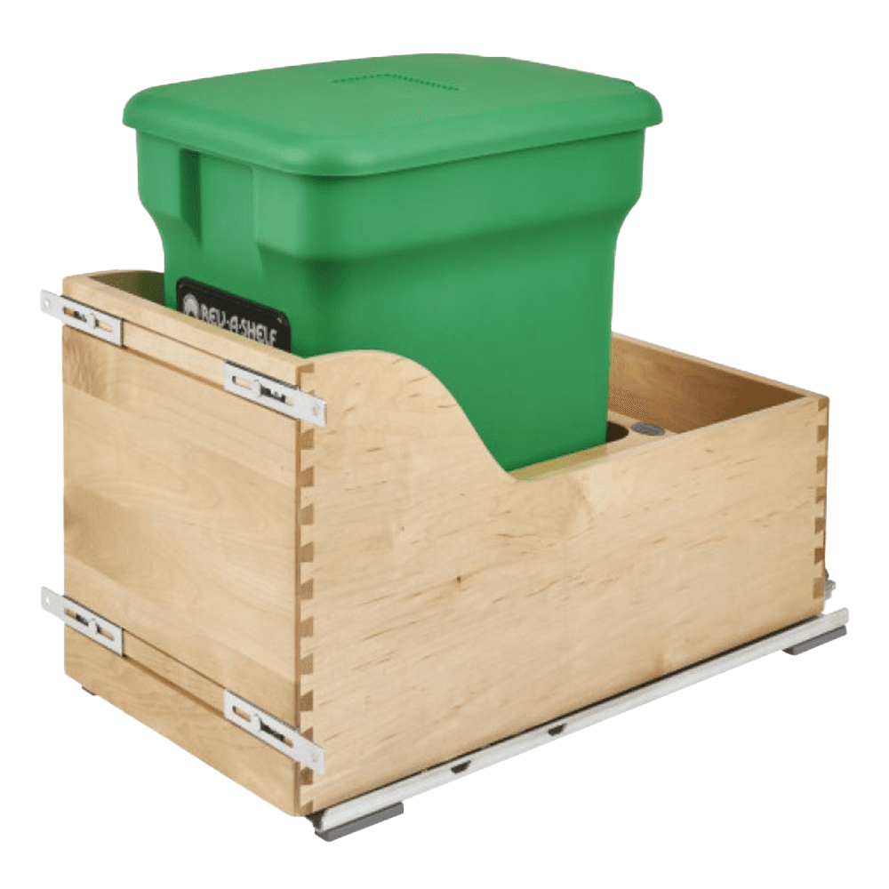 Single 24 QT Bottom-Mount Waste Container Pullout with BLUMOTION Soft-Closing, Green - Main Image