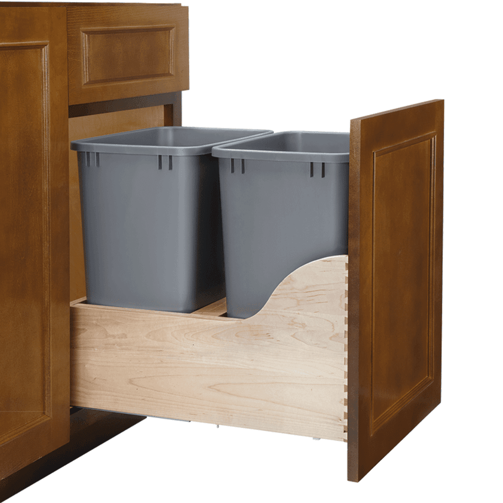 Double 35 QT Door-Mount Waste Container Pullout, TANDEM Soft-Closing for Inset Cabinetry, Silver - Alt Image 1
