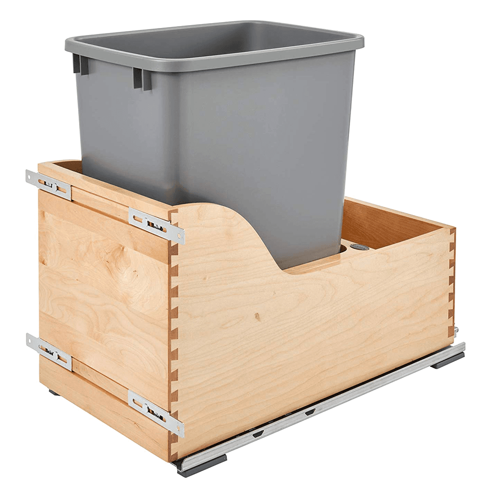 Single 35 QT Waste Container Pullout with BLUMOTION Tandem and Servo Drive, Silver - Main Image