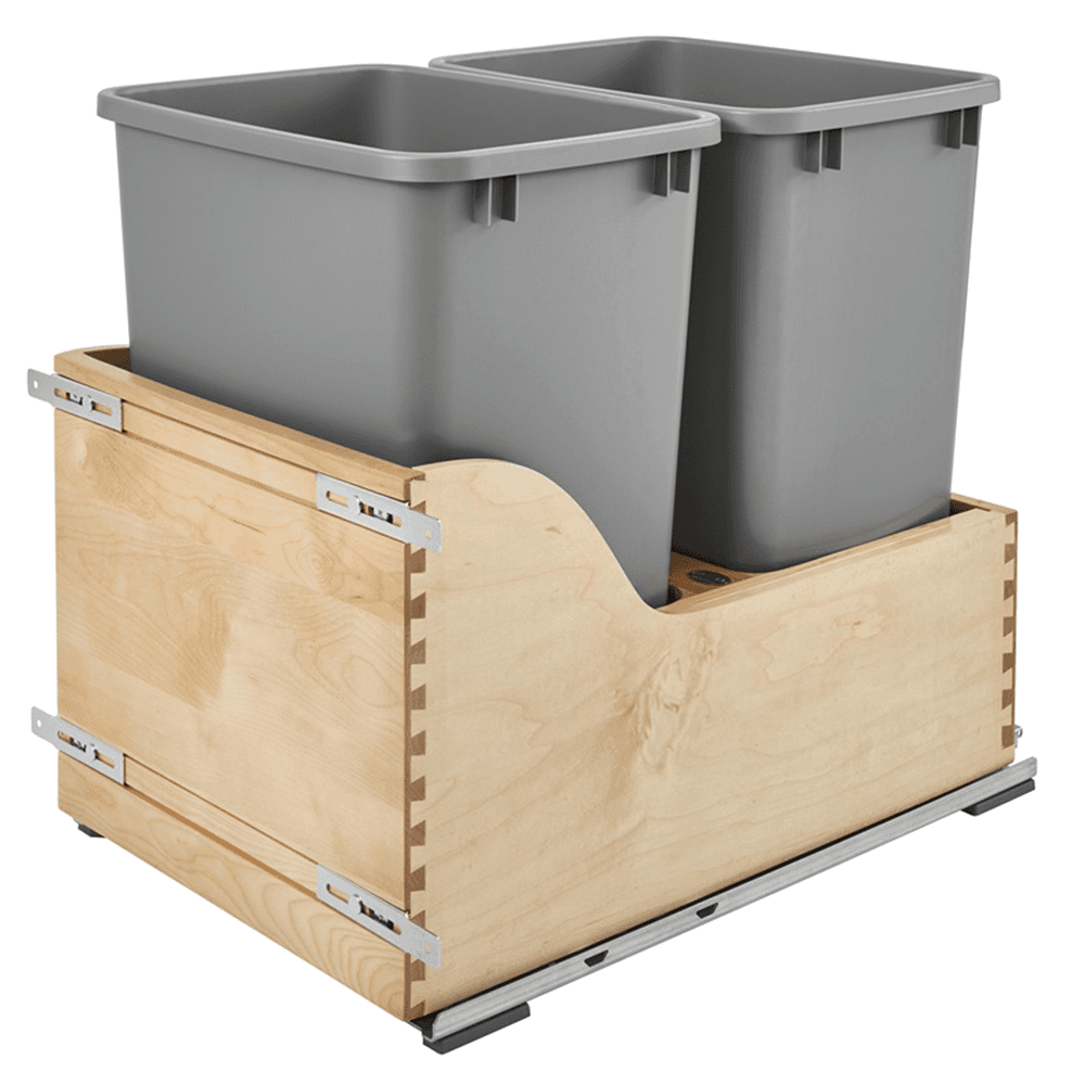 Double 35 QT Door-Mount Waste Container Pullout with BLUMOTION TANDEM Servo Drive for 15" Cabinet Opening, Silver - Main Image