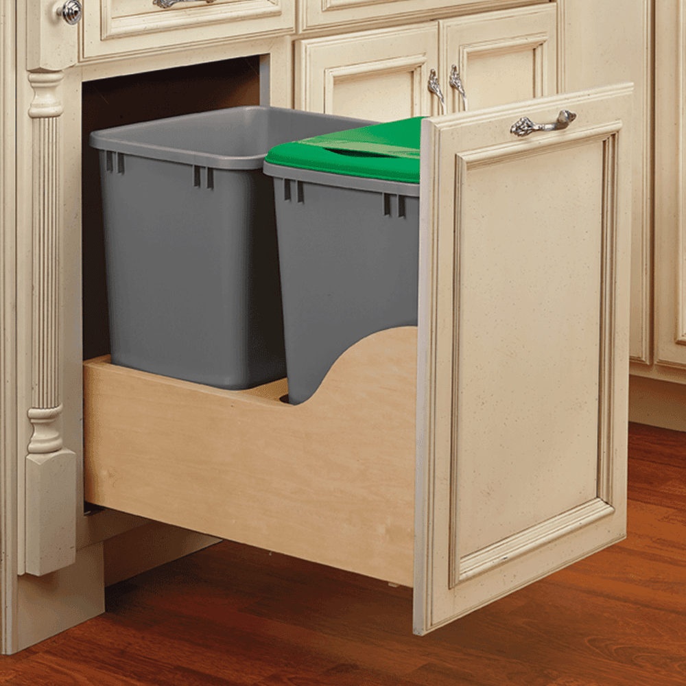 Double 35 QT Door-Mount Waste Container Pullout with BLUMOTION TANDEM Servo Drive for 15" Cabinet Opening, Silver - Alt Image 1